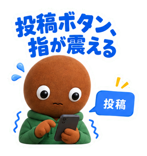 投稿ボタン、指が震える