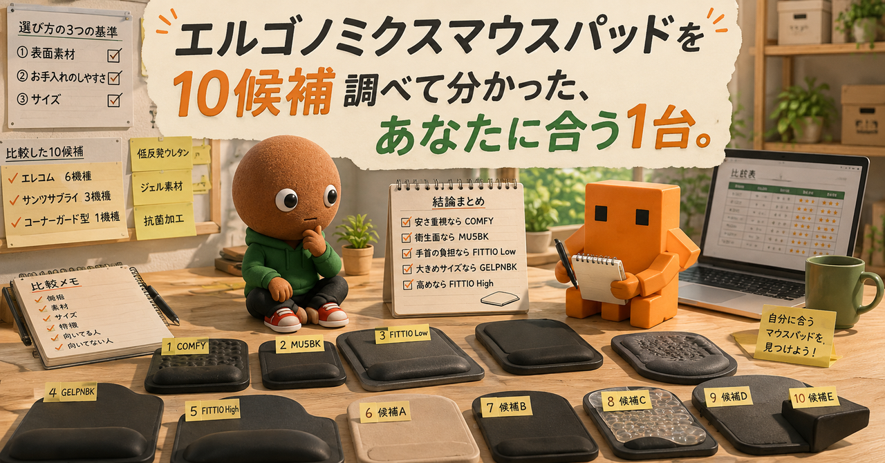 エルゴノミクスマウスパッドを10候補調べて分かった、あなたに合う1台
